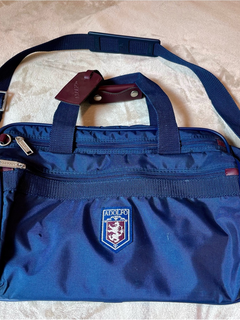Adolfo Navy Blue Crossbody Messenger Bag with Leather Accents - Picture 2 of 12